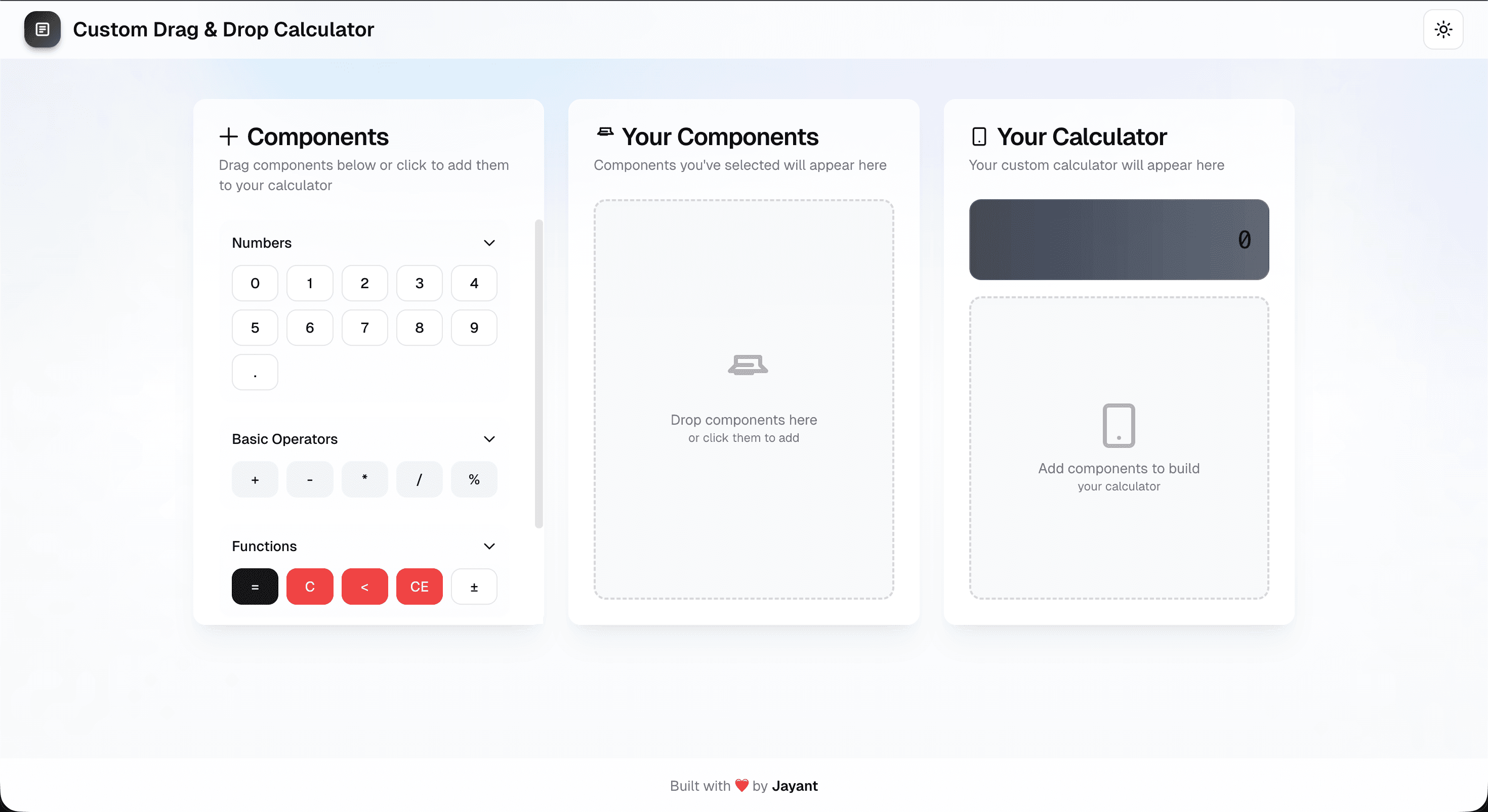 Custom Drag & Drop Calculator