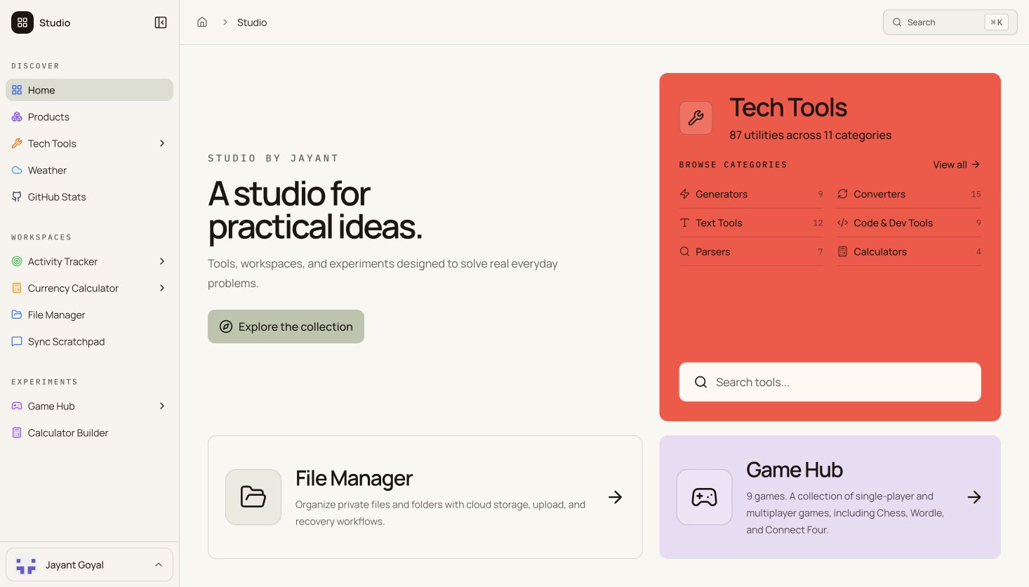 Studio product suite with developer tools, storage, games, and personal utilities. (1 of 2)