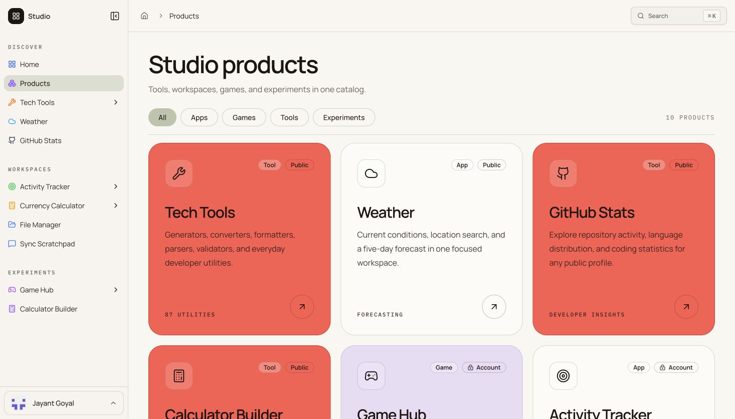 Studio product suite with developer tools, storage, games, and personal utilities. (2 of 2)